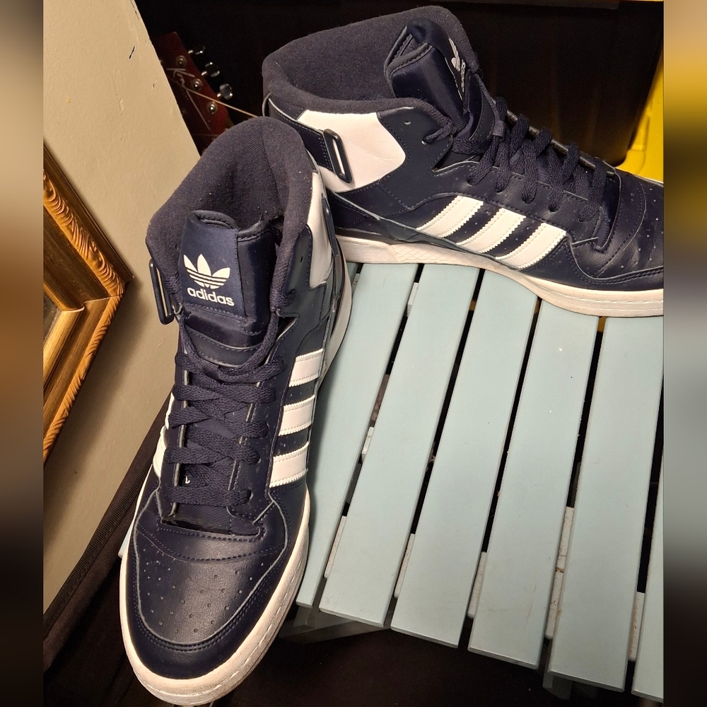 Adidas Men's Navy and White High-Top Sneakers - Picture 4 of 11